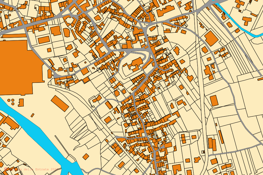 Mappa catastale del centro di Occhieppo Inferiore: particelle e fabbricati, cartografia Agenzia delle Entrate
