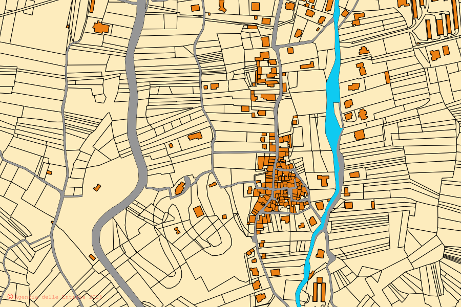Mappa catastale del centro di Ocre: particelle e fabbricati, cartografia Agenzia delle Entrate