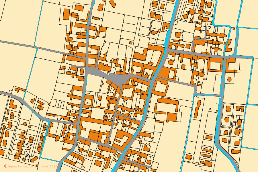 Mappa catastale del centro di Offlaga: particelle e fabbricati, cartografia Agenzia delle Entrate