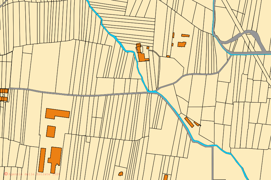 Mappa catastale del centro di Oglianico: particelle e fabbricati, cartografia Agenzia delle Entrate