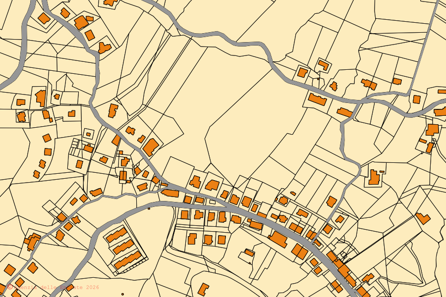 Mappa catastale del centro di Ogliastro Cilento: particelle e fabbricati, cartografia Agenzia delle Entrate