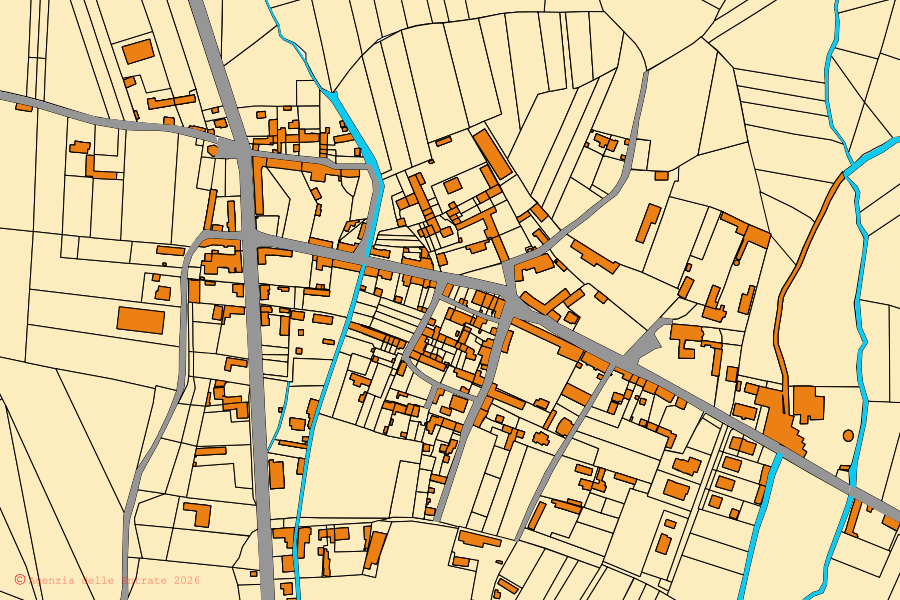 Mappa catastale del centro di Oldenico: particelle e fabbricati, cartografia Agenzia delle Entrate