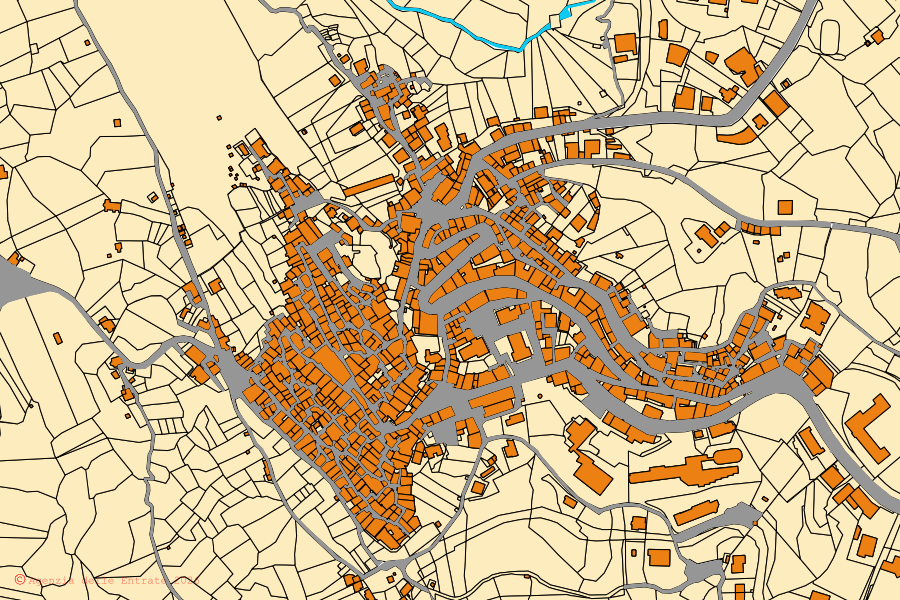 Mappa catastale del centro di Olevano Romano: particelle e fabbricati, cartografia Agenzia delle Entrate