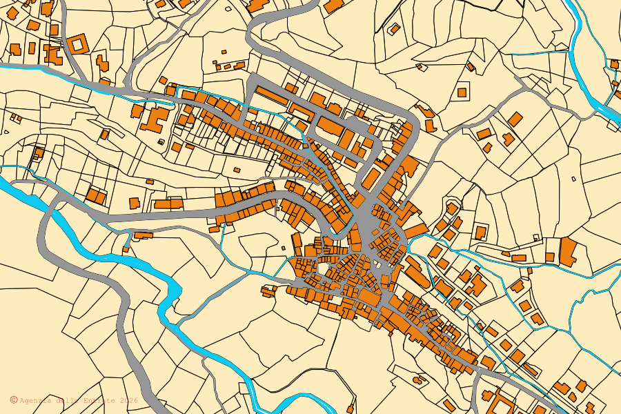 Mappa catastale del centro di Olivadi: particelle e fabbricati, cartografia Agenzia delle Entrate