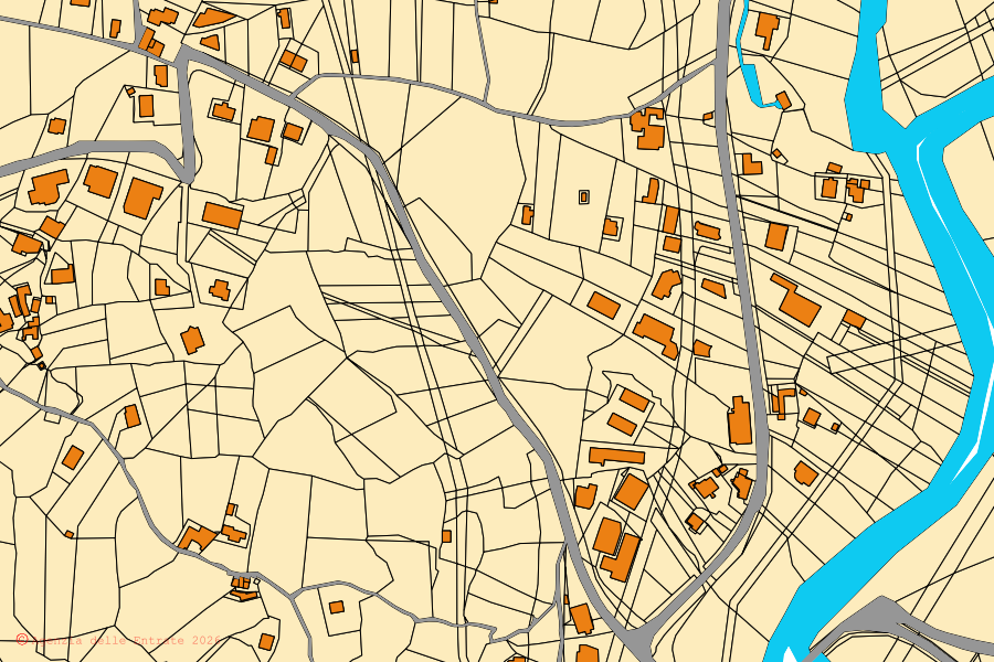 Mappa catastale del centro di Oliveto Citra: particelle e fabbricati, cartografia Agenzia delle Entrate