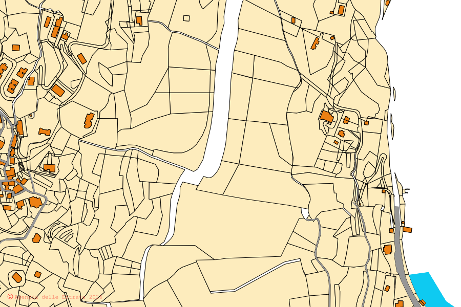 Mappa catastale del centro di Oliveto Lario: particelle e fabbricati, cartografia Agenzia delle Entrate