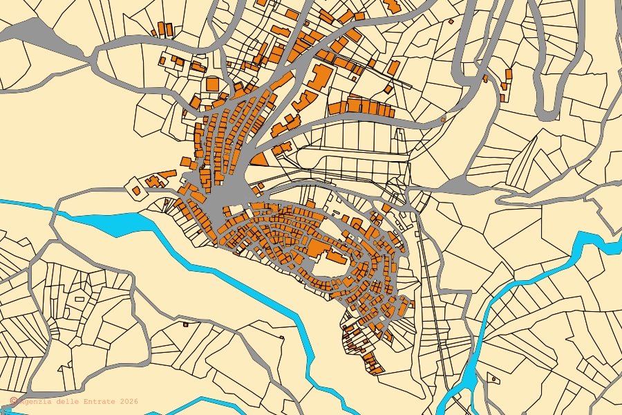 Mappa catastale del centro di Oliveto Lucano: particelle e fabbricati, cartografia Agenzia delle Entrate
