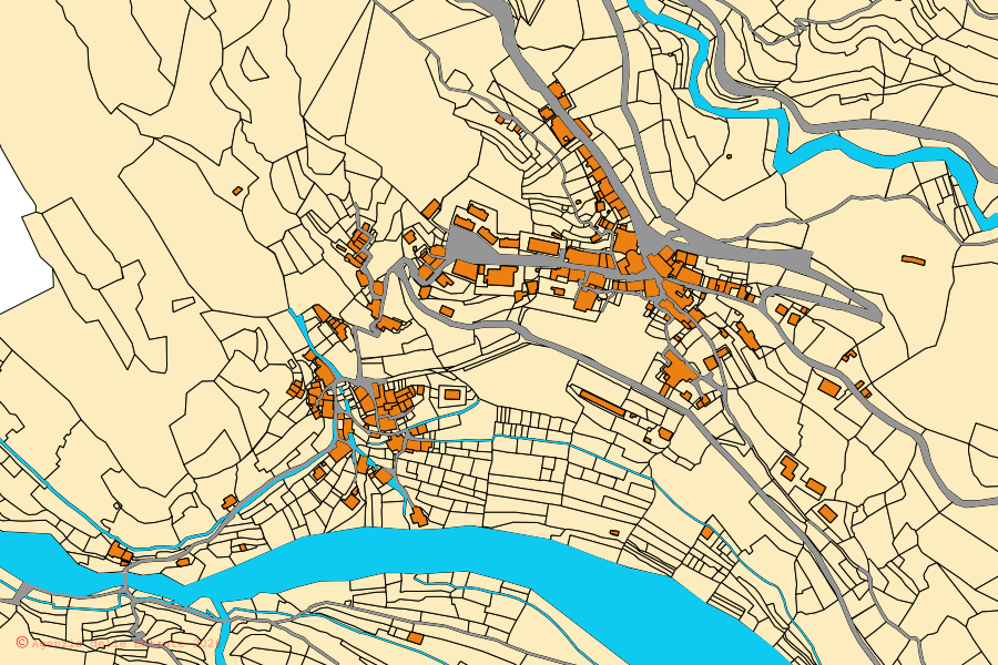 Mappa catastale del centro di Olivetta San Michele: particelle e fabbricati, cartografia Agenzia delle Entrate