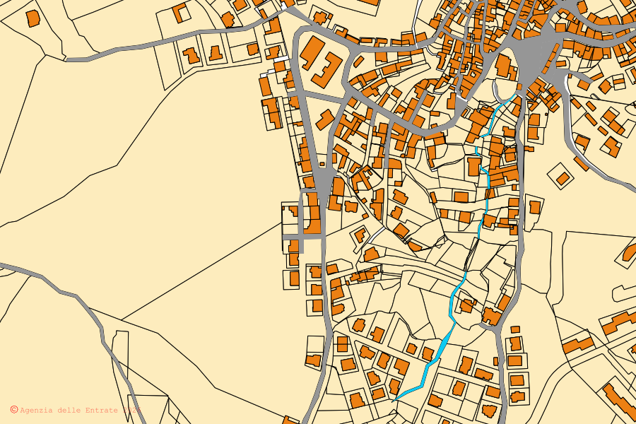 Mappa catastale del centro di Ollolai: particelle e fabbricati, cartografia Agenzia delle Entrate