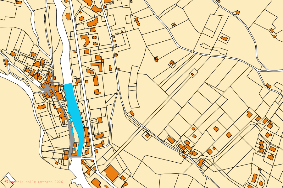 Mappa catastale del centro di Olmo al Brembo: particelle e fabbricati, cartografia Agenzia delle Entrate