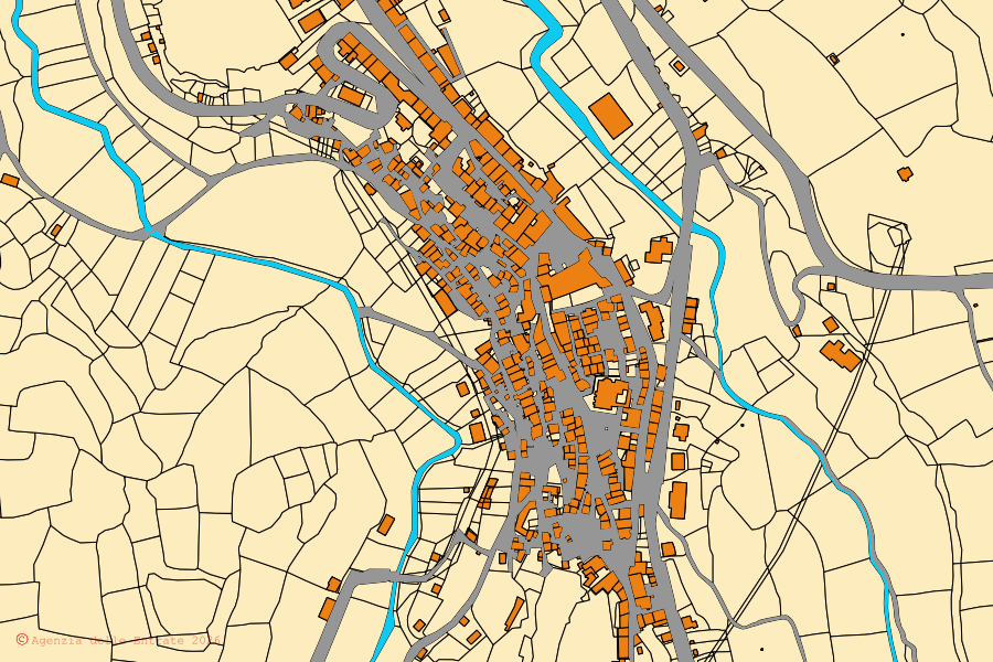Mappa catastale del centro di Onano: particelle e fabbricati, cartografia Agenzia delle Entrate