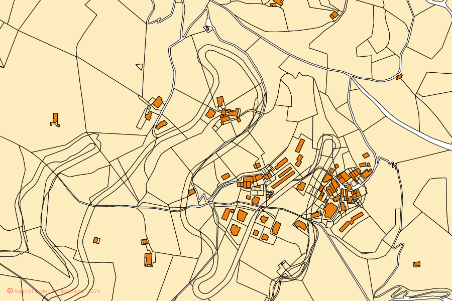 Mappa catastale del centro di Oneta: particelle e fabbricati, cartografia Agenzia delle Entrate