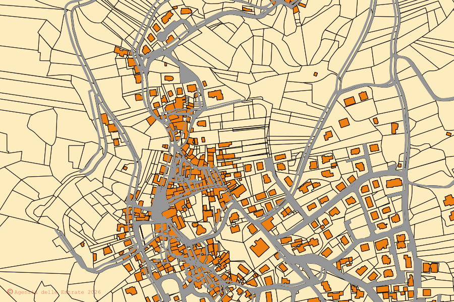 Mappa catastale del centro di Ono San Pietro: particelle e fabbricati, cartografia Agenzia delle Entrate