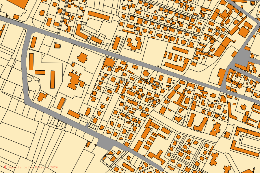 Mappa catastale del centro di Orbassano: particelle e fabbricati, cartografia Agenzia delle Entrate