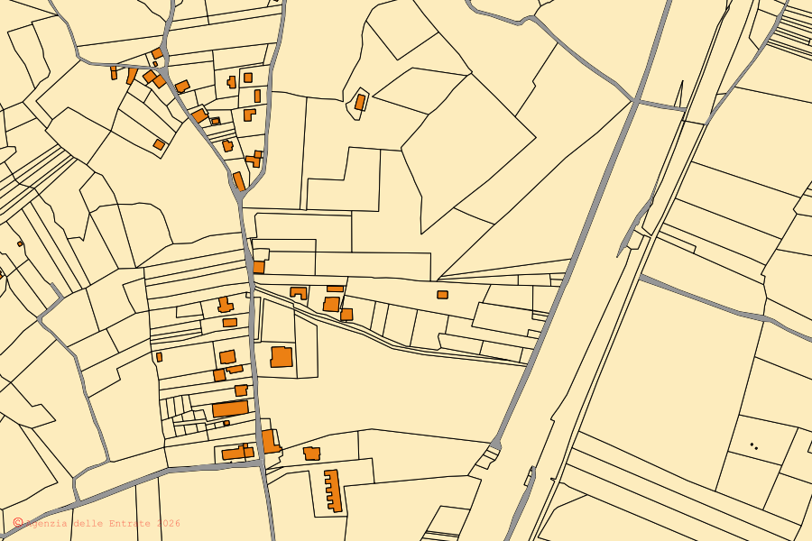 Mappa catastale del centro di Oricola: particelle e fabbricati, cartografia Agenzia delle Entrate