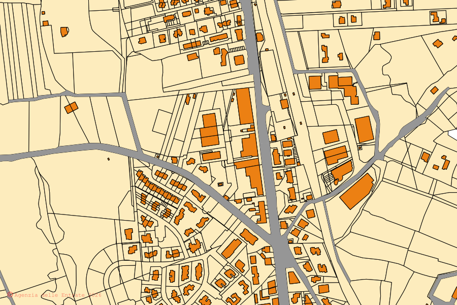 Mappa catastale del centro di Oriolo Romano: particelle e fabbricati, cartografia Agenzia delle Entrate