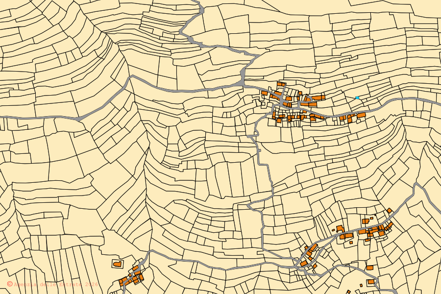 Mappa catastale del centro di Ormea: particelle e fabbricati, cartografia Agenzia delle Entrate