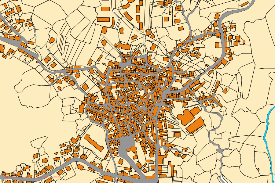Mappa catastale del centro di Orotelli: particelle e fabbricati, cartografia Agenzia delle Entrate