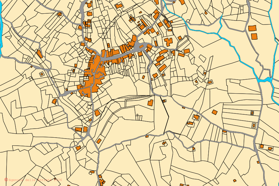 Mappa catastale del centro di Orria: particelle e fabbricati, cartografia Agenzia delle Entrate