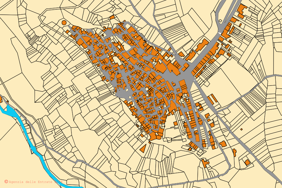 Mappa catastale del centro di Ortona dei Marsi: particelle e fabbricati, cartografia Agenzia delle Entrate