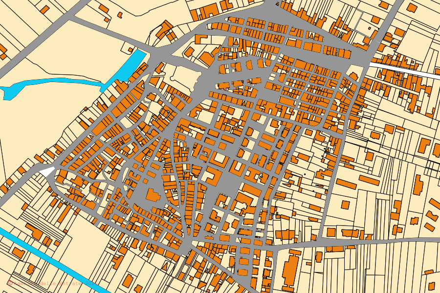 Mappa catastale del centro di Ortucchio: particelle e fabbricati, cartografia Agenzia delle Entrate
