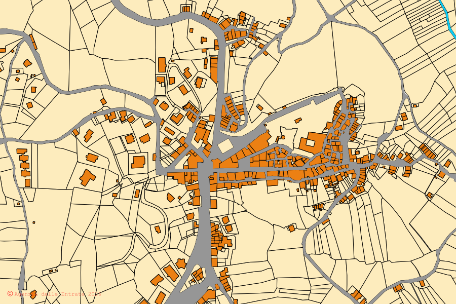 Mappa catastale del centro di Orvinio: particelle e fabbricati, cartografia Agenzia delle Entrate