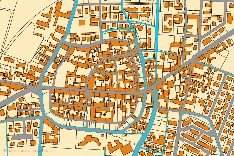 Mappa catastale del centro di Orzivecchi: particelle e fabbricati, cartografia Agenzia delle Entrate