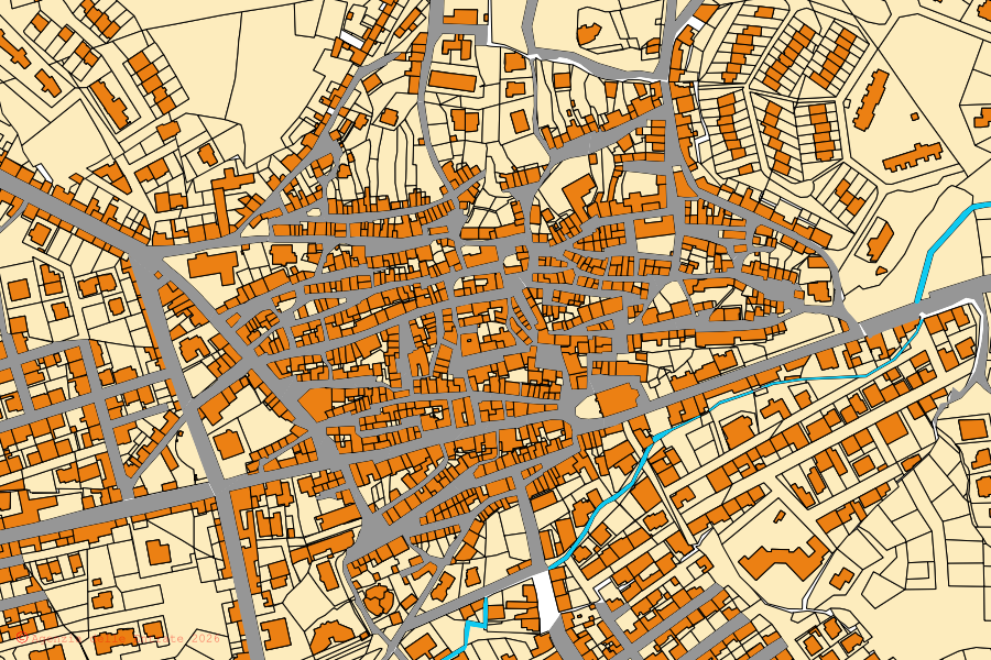 Mappa catastale del centro di Oschiri: particelle e fabbricati, cartografia Agenzia delle Entrate