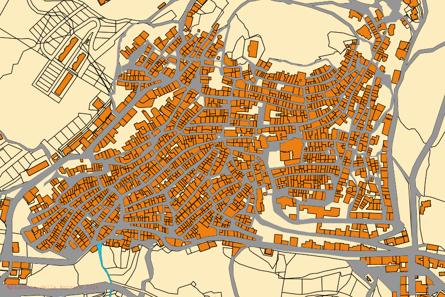 Mappa catastale del centro di Osilo: particelle e fabbricati, cartografia Agenzia delle Entrate