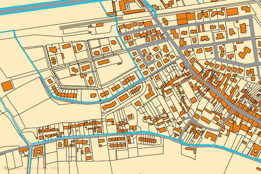 Mappa catastale del centro di Ospedaletto Lodigiano: particelle e fabbricati, cartografia Agenzia delle Entrate