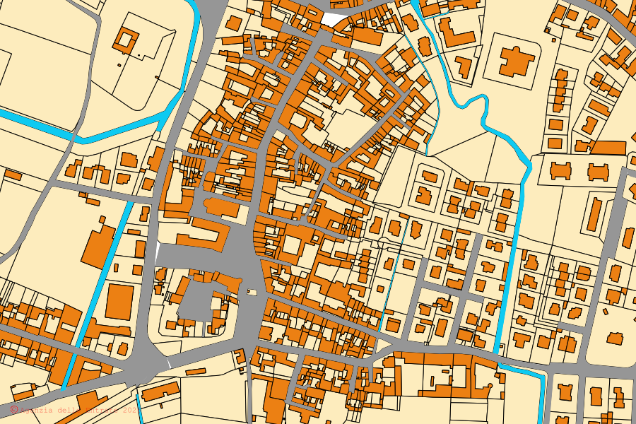 Mappa catastale del centro di Ostiano: particelle e fabbricati, cartografia Agenzia delle Entrate
