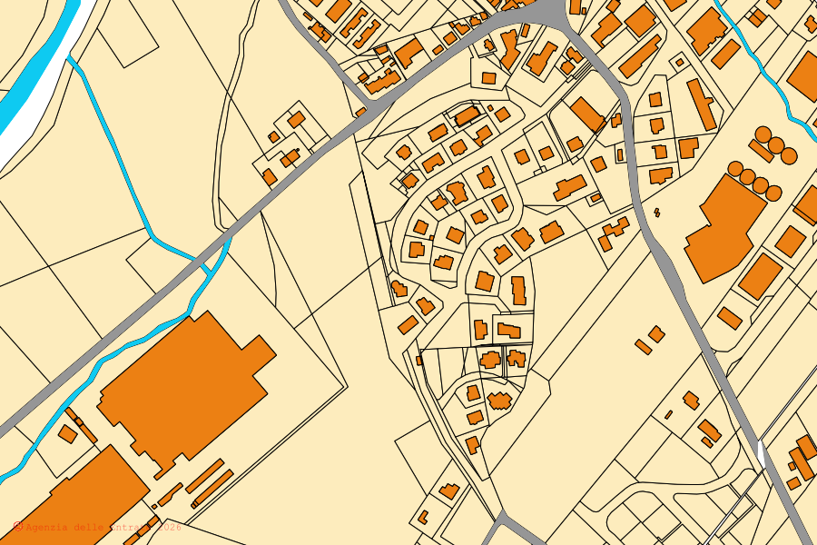 Mappa catastale del centro di Ostra: particelle e fabbricati, cartografia Agenzia delle Entrate