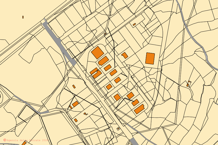 Mappa catastale del centro di Ottana: particelle e fabbricati, cartografia Agenzia delle Entrate