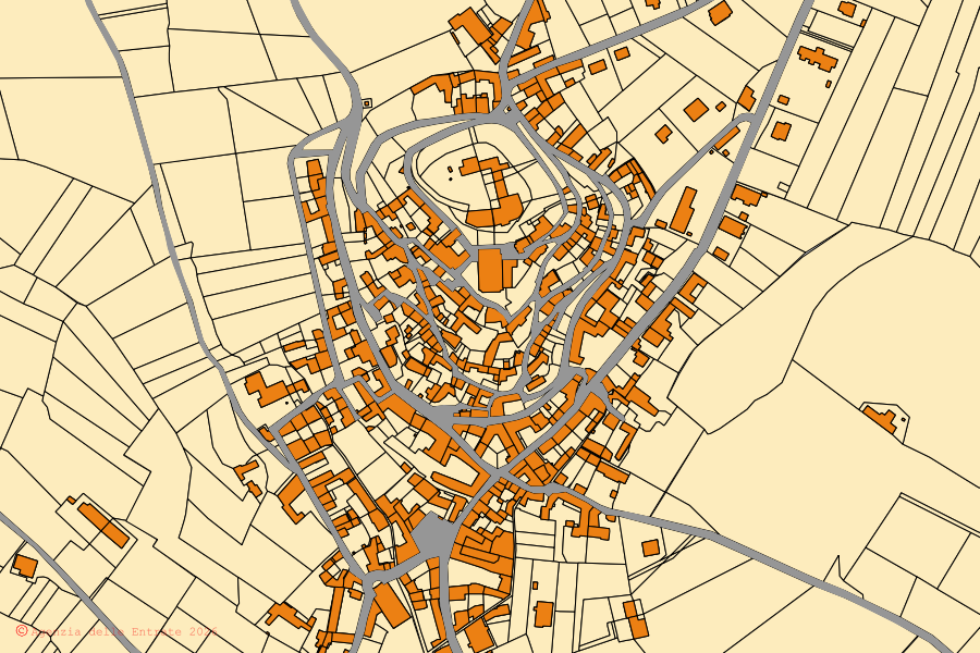 Mappa catastale del centro di Ottiglio: particelle e fabbricati, cartografia Agenzia delle Entrate