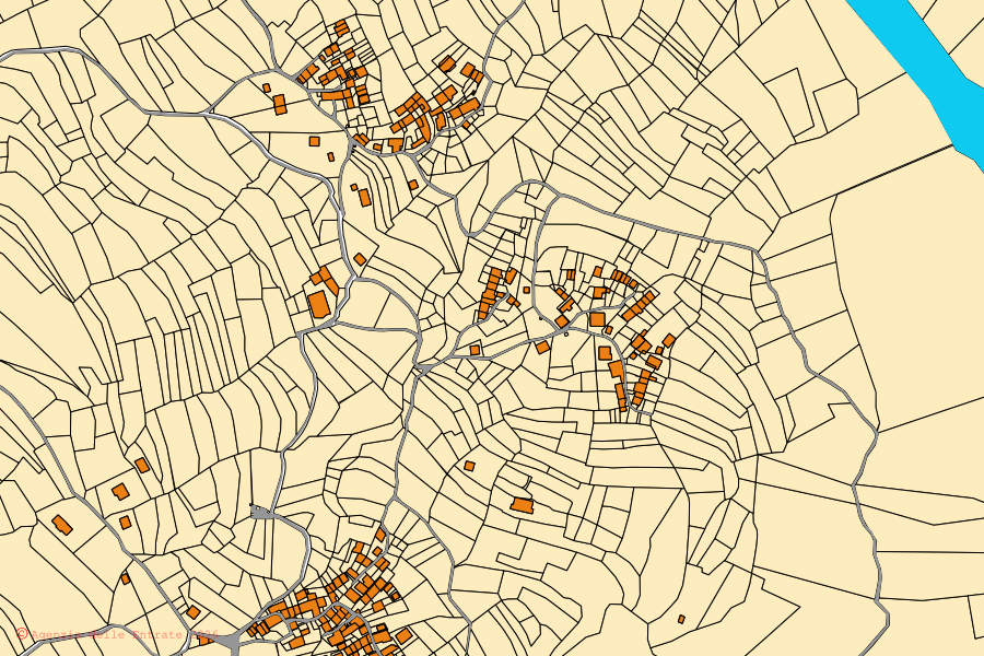 Mappa catastale del centro di Ottone: particelle e fabbricati, cartografia Agenzia delle Entrate