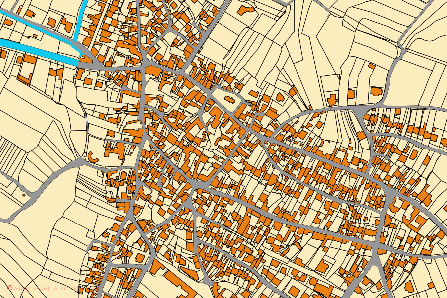 Mappa catastale del centro di Pabillonis: particelle e fabbricati, cartografia Agenzia delle Entrate