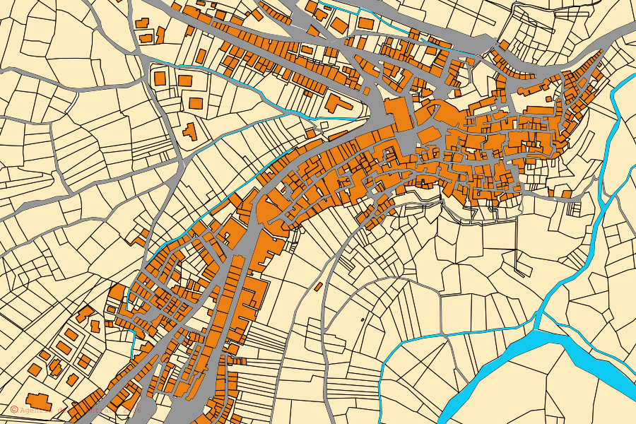 Mappa catastale del centro di Pacentro: particelle e fabbricati, cartografia Agenzia delle Entrate