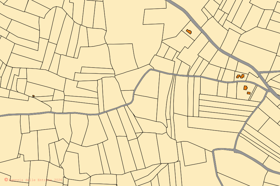 Mappa catastale del centro di Paderna: particelle e fabbricati, cartografia Agenzia delle Entrate