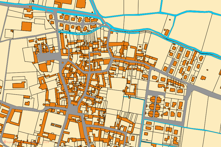 Mappa catastale del centro di Paderno Ponchielli: particelle e fabbricati, cartografia Agenzia delle Entrate