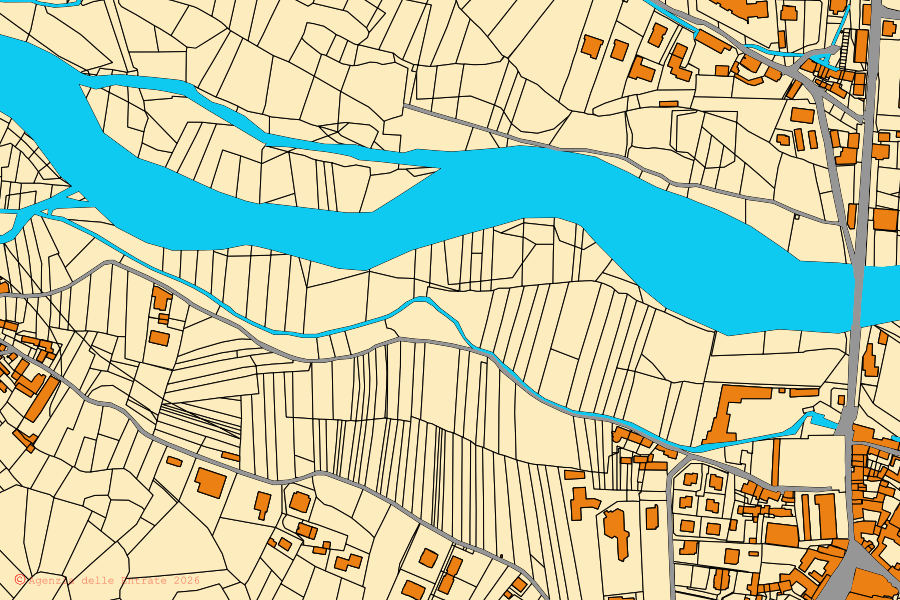Mappa catastale del centro di Paesana: particelle e fabbricati, cartografia Agenzia delle Entrate