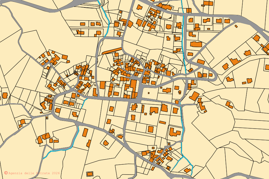 Mappa catastale del centro di Palanzano: particelle e fabbricati, cartografia Agenzia delle Entrate