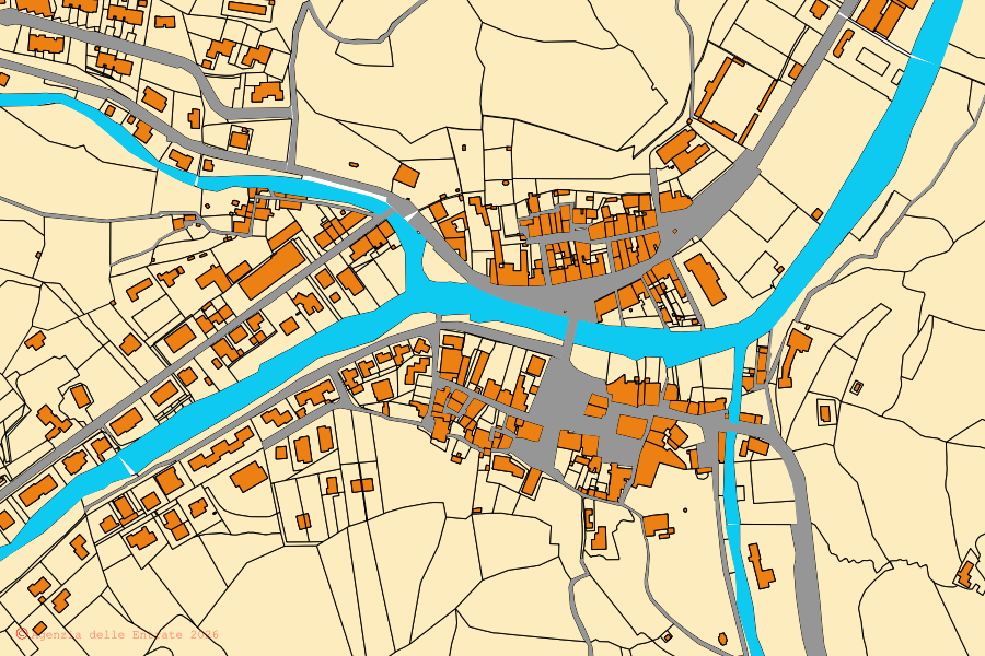 Mappa catastale del centro di Palazzuolo sul Senio: particelle e fabbricati, cartografia Agenzia delle Entrate