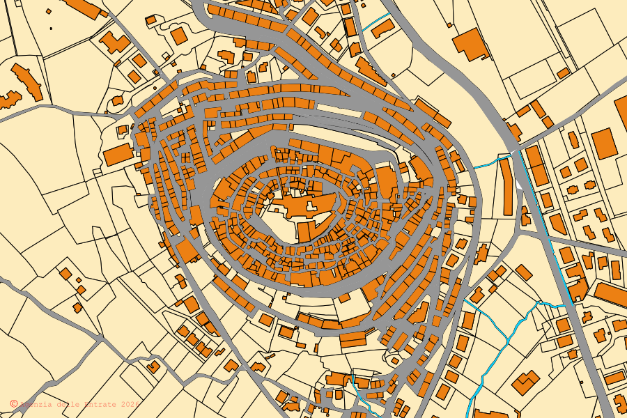 Mappa catastale del centro di Palombara Sabina: particelle e fabbricati, cartografia Agenzia delle Entrate