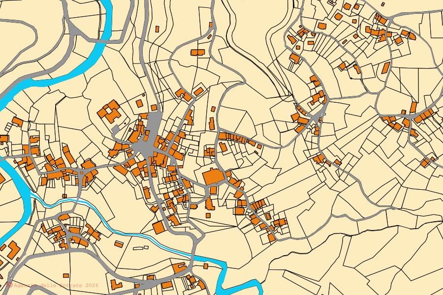 Mappa catastale del centro di Pamparato: particelle e fabbricati, cartografia Agenzia delle Entrate