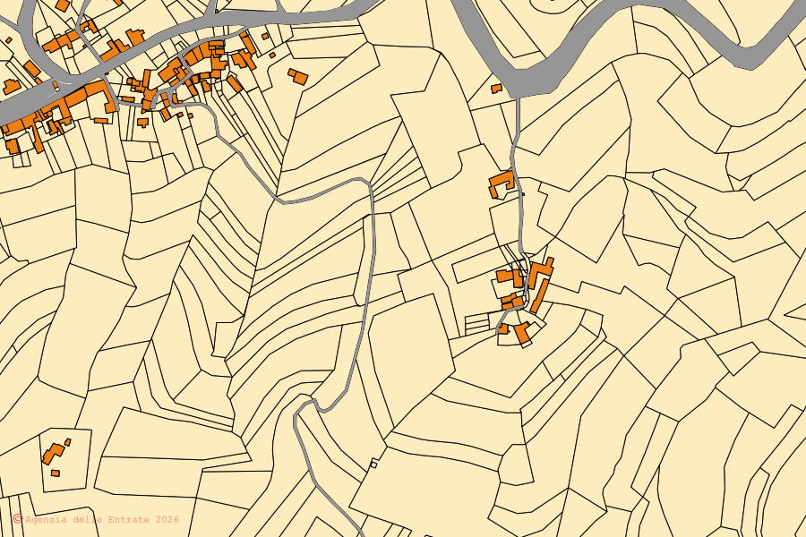 Mappa catastale del centro di Paroldo: particelle e fabbricati, cartografia Agenzia delle Entrate