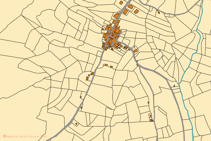 Mappa catastale del centro di Parrano: particelle e fabbricati, cartografia Agenzia delle Entrate