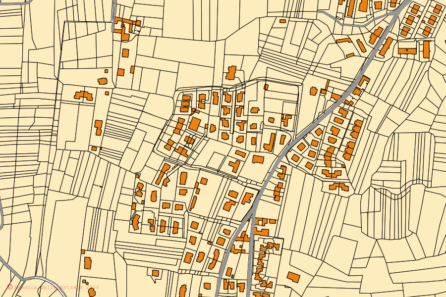 Mappa catastale del centro di Paruzzaro: particelle e fabbricati, cartografia Agenzia delle Entrate