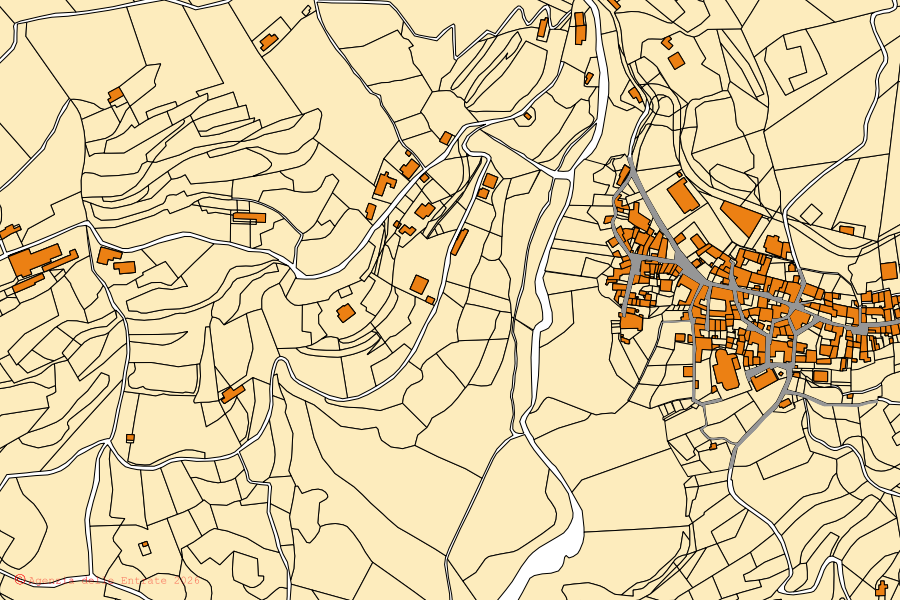 Mappa catastale del centro di Parzanica: particelle e fabbricati, cartografia Agenzia delle Entrate