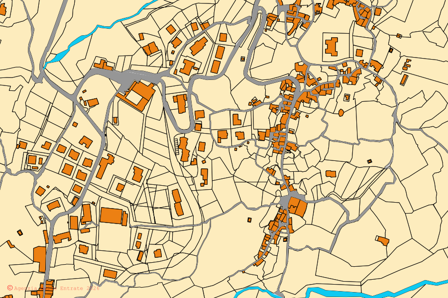 Mappa catastale del centro di Paterno Calabro: particelle e fabbricati, cartografia Agenzia delle Entrate