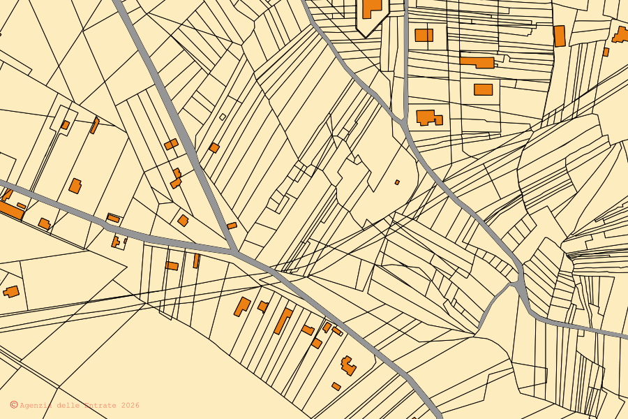 Mappa catastale del centro di Paterno: particelle e fabbricati, cartografia Agenzia delle Entrate